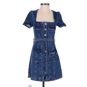 NWT Self-Portrait Denim Stitch Detail Mini Dress - Size 0 US